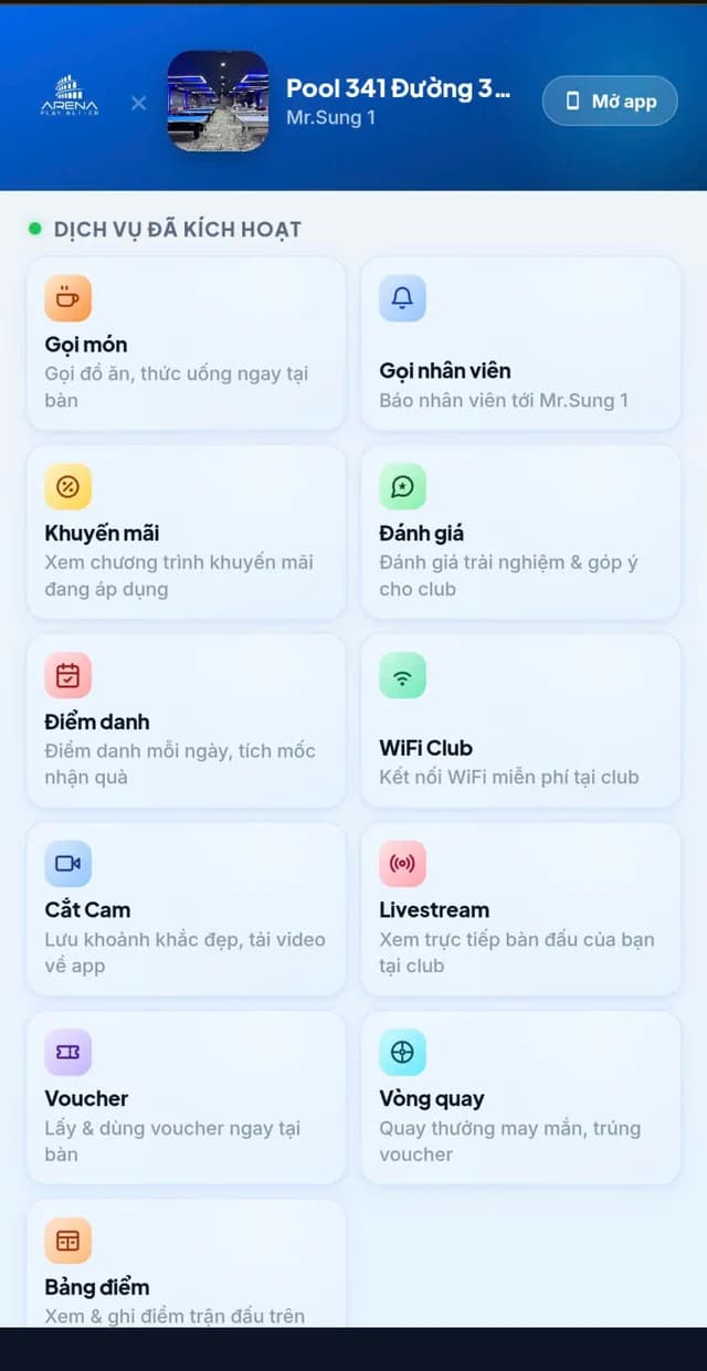 Danh sách dịch vụ khách quét QR tại bàn